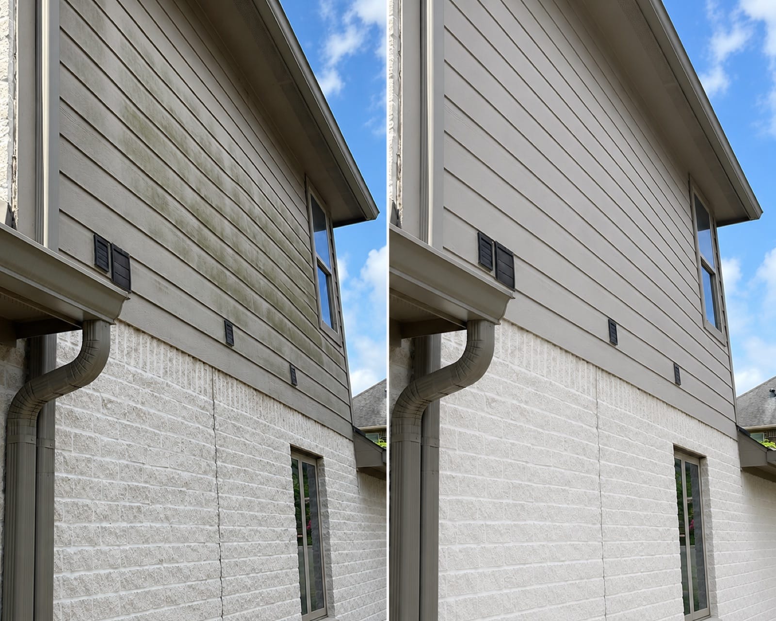 Before and after soft washing house siding