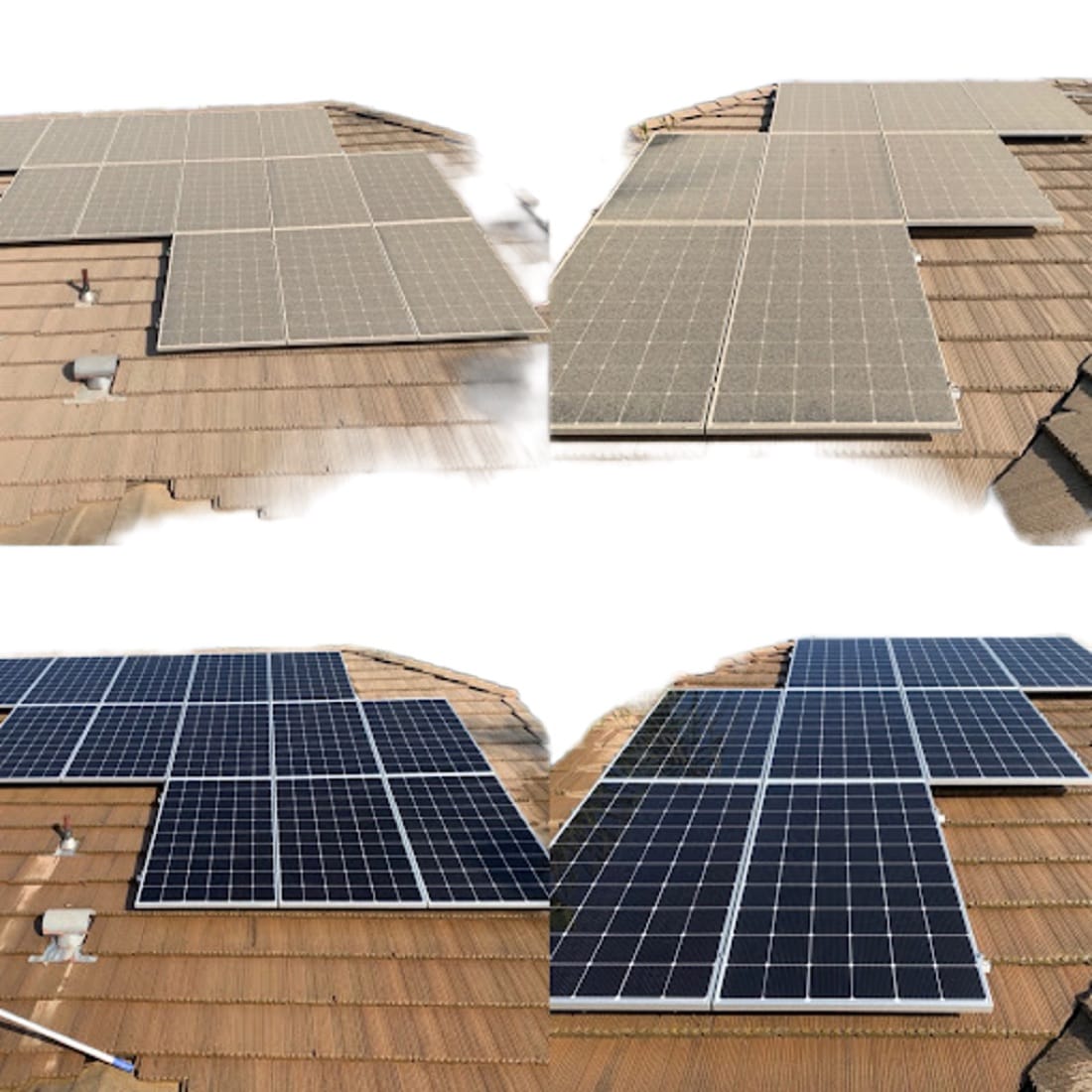 Before and after cleaning of rooftop solar panels