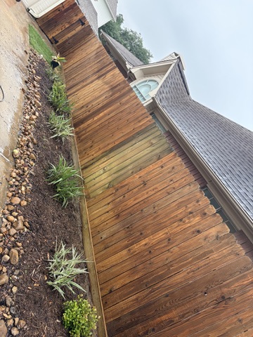 Freshly cleaned wood fence panels